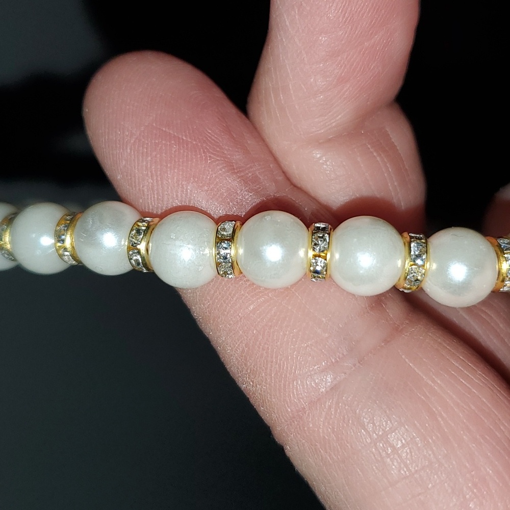 New boutique handmade rhinestone pearl flexible headband white - Picture 6 of 6